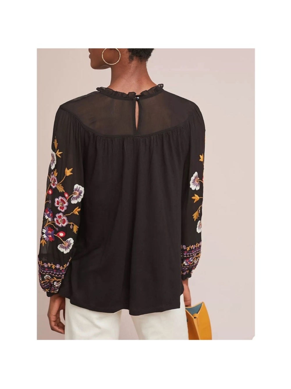 Anthropologie Akemi + Kin Louise Black Embroidered Floral Blouse Size Medium - Picture 10 of 10